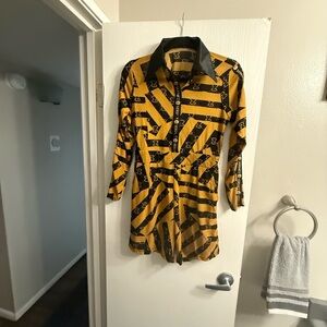 Versace Gold and Black Geometric Long Sleeve  jumpsuit built in shorts